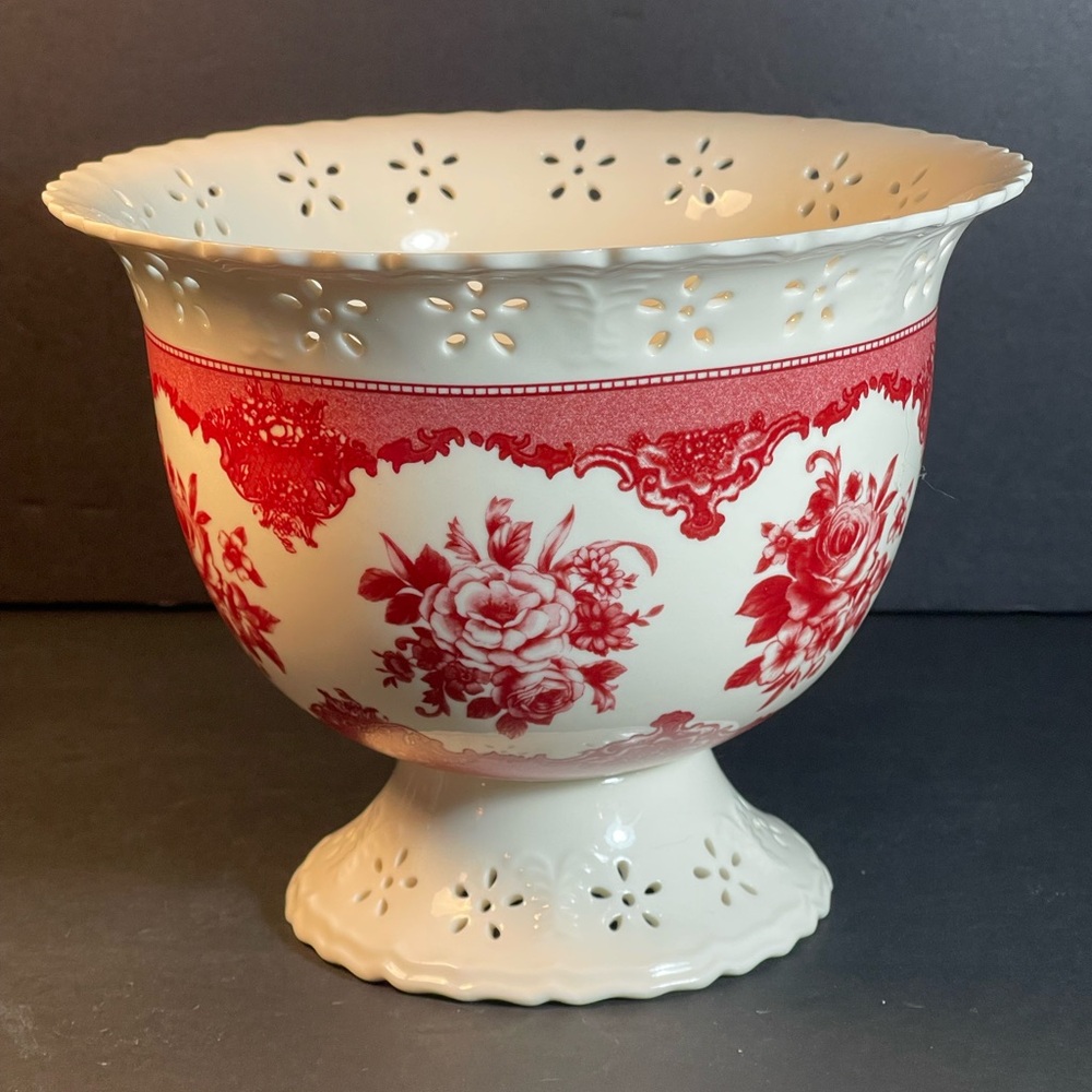 Vtg Planter Vase Ivory Porcelain-Red Rose Floral “A Gift From FTD” T56